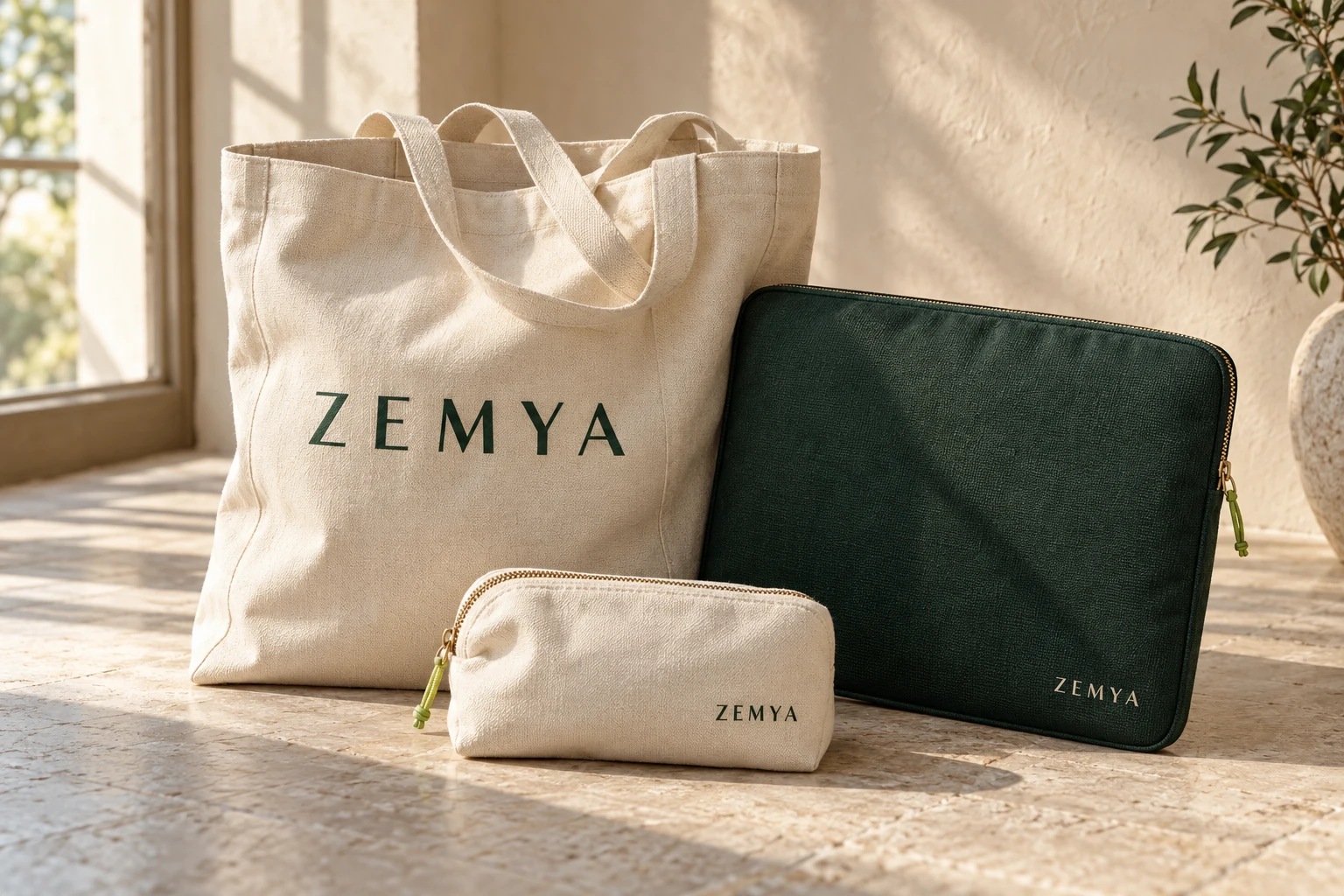 ZEMYA tote bag, laptop sleeve and accessory pouch